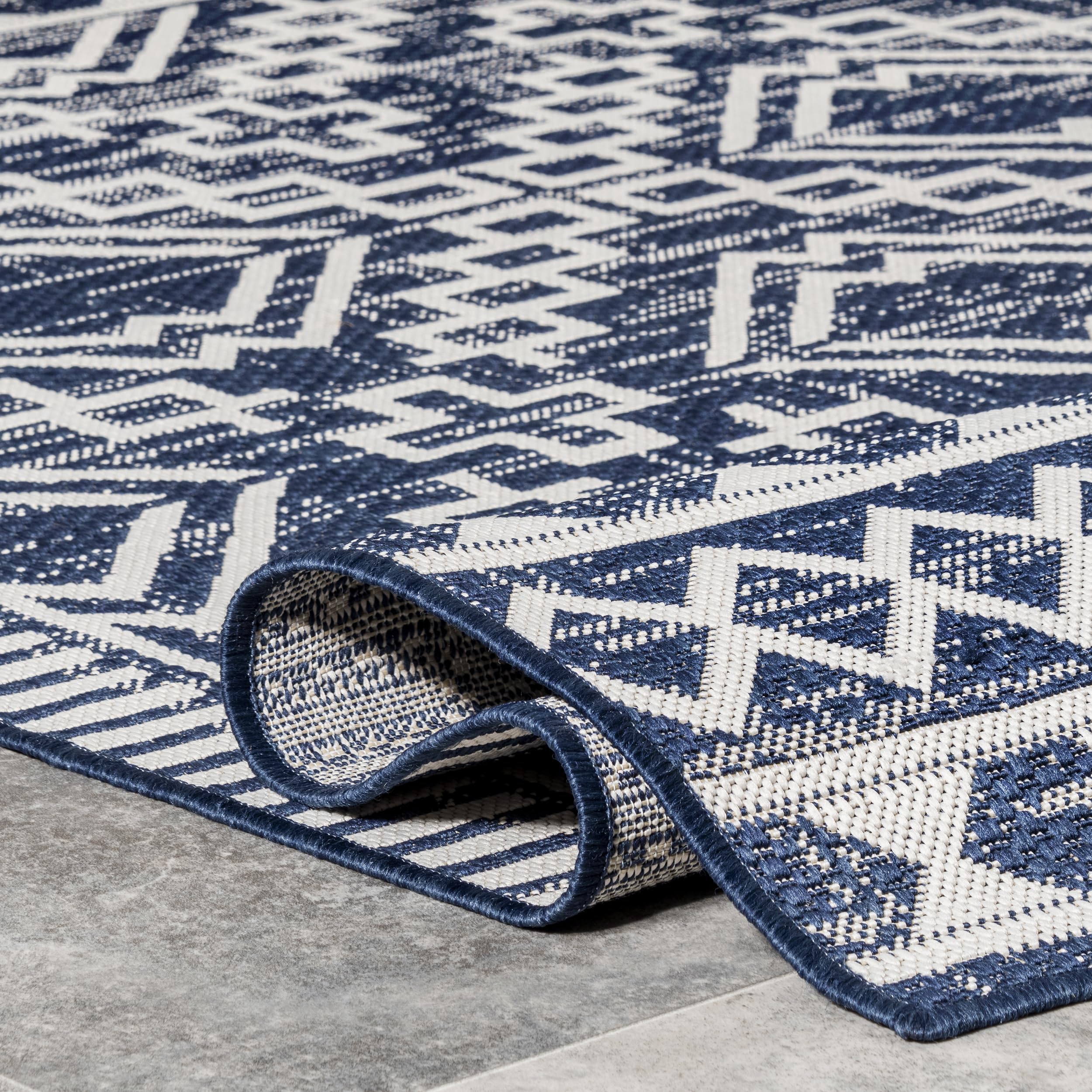 nuLOOM 8' x 10' Outdoor Performance Area Rug - Stain & Weather Resistant - High Traffic Patio & Balcony Rug - Cari Blue Design - Perfect for Outdoor Entertaining & Poolside Lounging