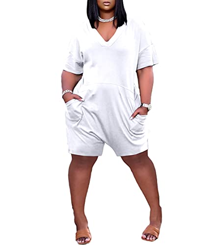 Acelyn Women's Summer Casual Loose Fit Jumpsuit - Short Sleeve Shorts Romper with Pockets | Beach Outing, Vacation Wear, Lounge Outfit