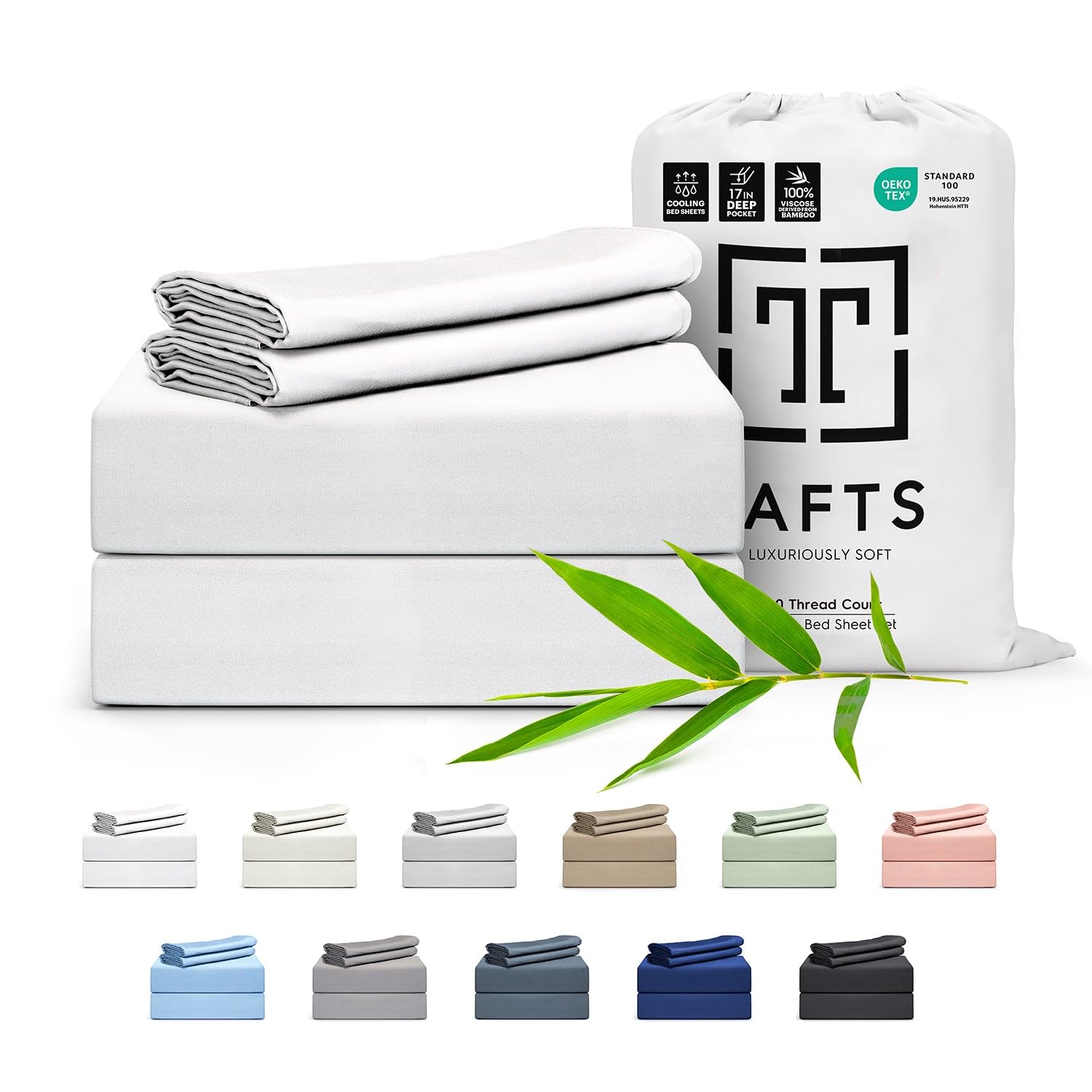 Tafts King Sheets Set - 100% Bamboo Viscose Bedding, Ultra Soft & Cooling Sheets, Double Stitched for Durability - Perfect for Hot Sleepers & Luxury Bedrooms (Cool White)
