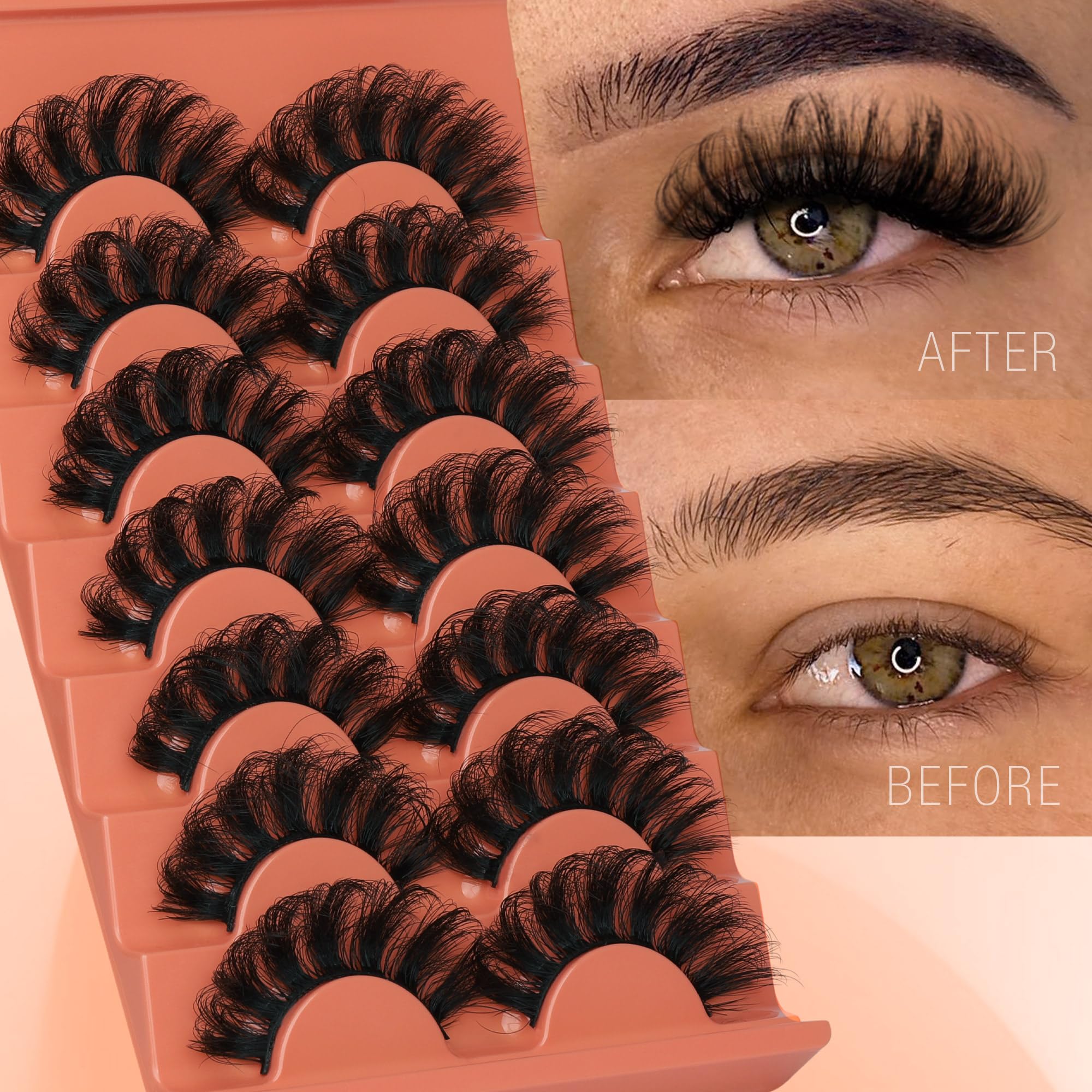 Fluffy 20mm Faux Mink Lashes - 7 Pairs DD Curl Thick Wispy False Eyelashes for Volume & Natural Look | Soft, Reusable Fake Lashes for Daily Wear, Parties & Special Occasions
