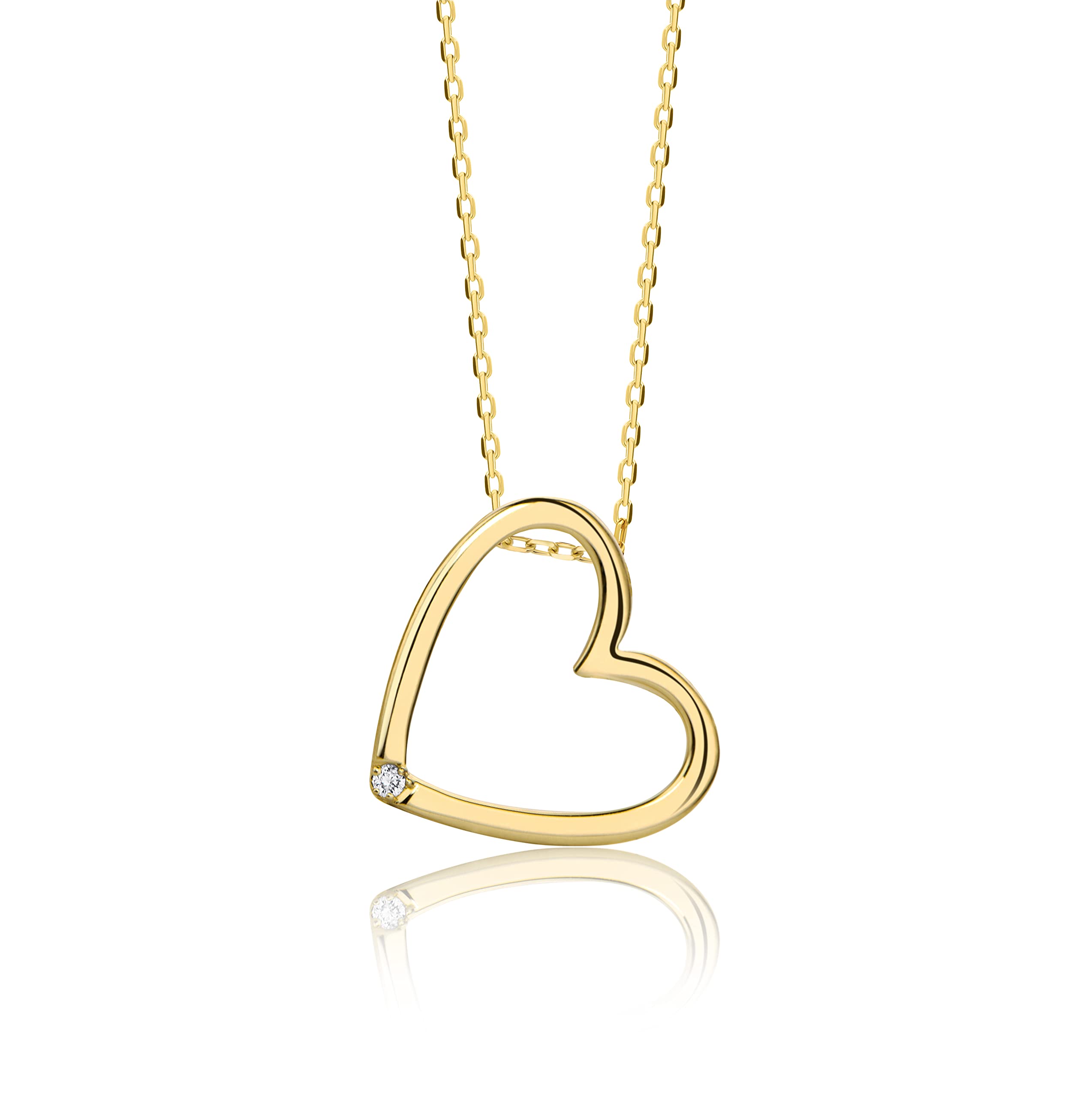 14K Yellow Gold Heart Pendant Necklace for Women - 17.7