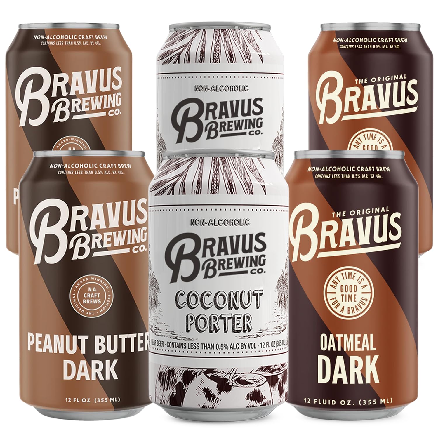 Premium Non-Alcoholic Craft Beer Sampler Pack - 6 Pack 12oz Cans (Oatmeal Stout, Peanut Butter Stout, Coconut Porter) | Alcohol-Free Dark Beer Variety | Perfect for Parties, Gifts, Sober Lifestyle & Healthy Living | Enjoy at BBQs, Game Nights or Relaxing Evenings