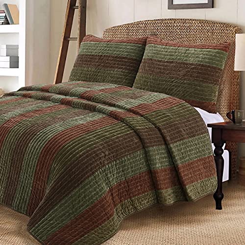 Premium 100% Cotton 3-Piece Striped Quilt Bedding Set - Full/Queen Size | Soft & Breathable Woods Pattern Bedroom Decor | Perfect for Cozy Nights & Guest Room Styling