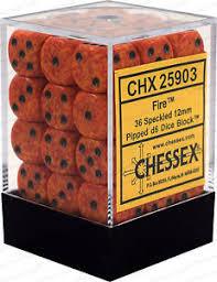 Chessex 36-Piece 12mm Fire Speckled D6 Dice Set with Pips - Perfect for Tabletop RPGs, Board Games & Dungeons & Dragons Adventures