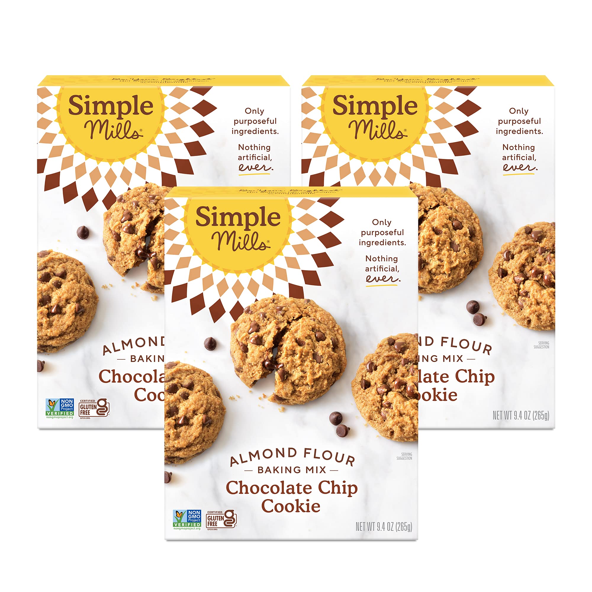 Simple Mills Almond Flour Baking Mix - Gluten Free Chocolate Chip Cookie Dough Mix, Nutrient Dense, 9.4oz (Pack of 3) | Perfect for Healthy Baking, Snacks & Family Treats