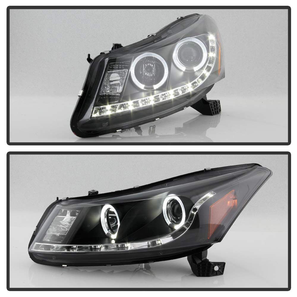 ACANII LED DRL Halo Projector Headlights - Compatible with 2008-2012 Honda Accord 4 Door Sedan, Black Housing, Left & Right Pair - Upgrade Your Night Driving & Style