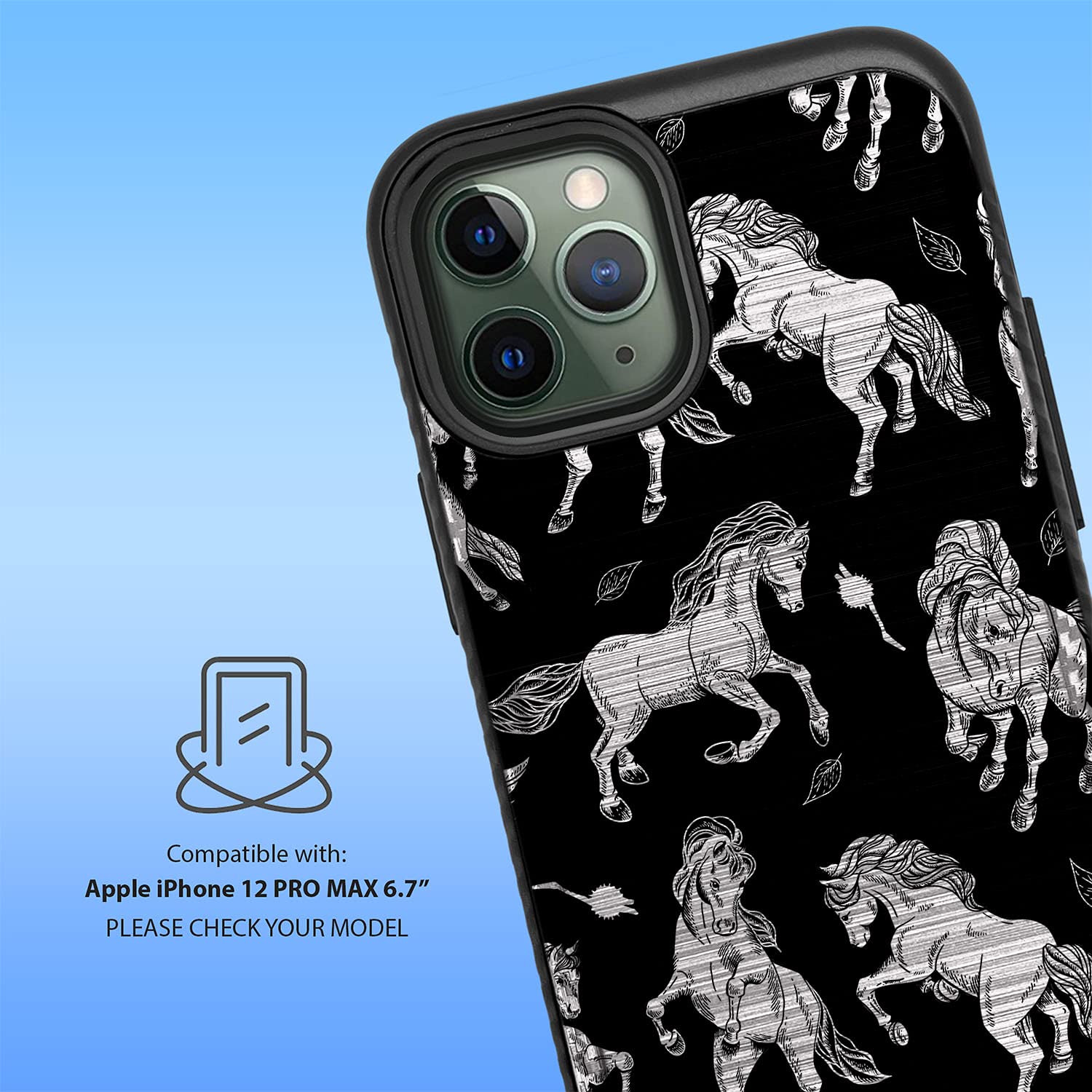 Dual Layer Protective Case for Apple iPhone 12 Pro Max - Brushed Armor Metal Design [White Stallion] | Shockproof & Slim Cover for Work, Travel & Everyday Use