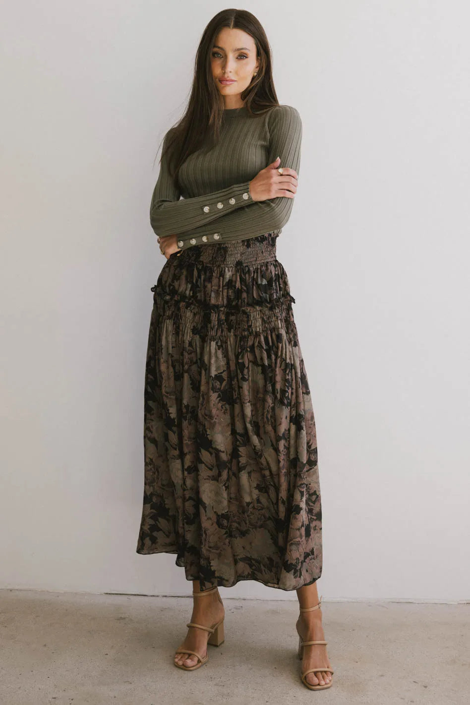 Lonnie Button Sleeve Sweater in Green | Women's Casual Knit Pullover | Perfect for Fall & Winter Layering