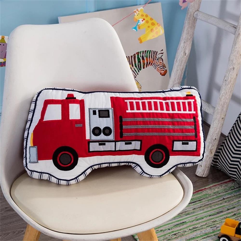 Brandream Fire Truck Throw Pillow for Boys - Soft Cotton Decorative Cushion for Bed, Couch, Living Room & Kids Bedroom - Perfect for Playrooms, Sleepovers and Themed Bedroom Decor