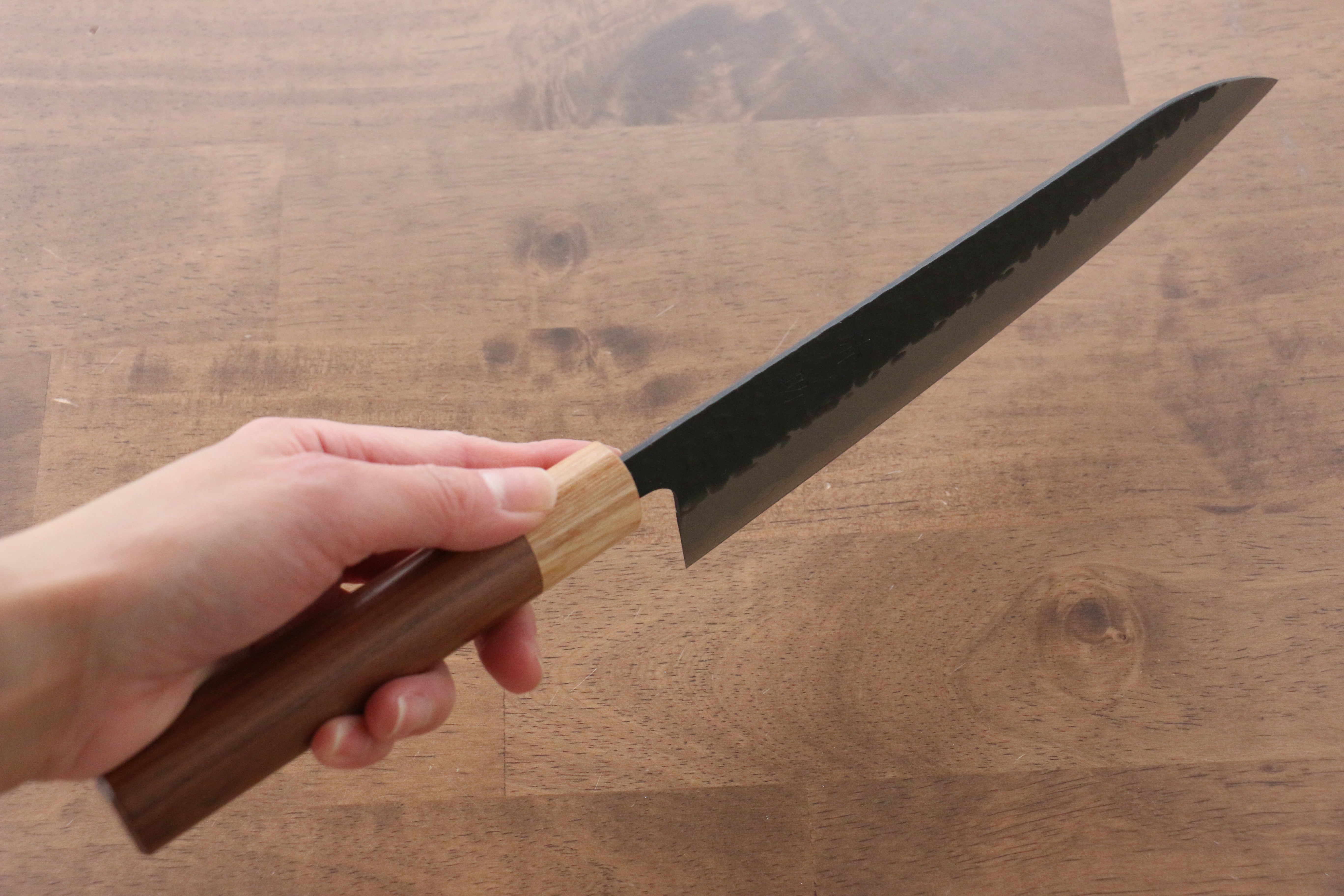 Seisuke Kokubyaku Blue Super Hammered Kurouchi Gyuto 210mm Japanese Chef Knife with Morado Wood Handle - Perfect for Slicing, Dicing, and Precision Cooking in Professional Kitchens & Home Use