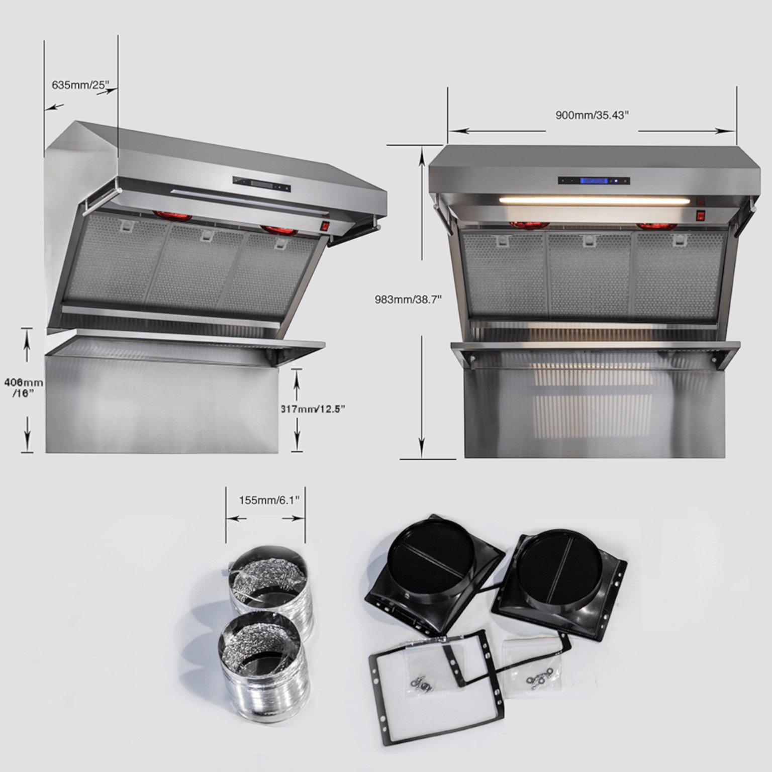 Forno SAVONA 36 Inch Wall Mount Range Hood - 1200 CFM Powerful Ventilation with Backsplash (Model FRHWM5029 36HB) - Perfect for Modern Kitchens & Open Concept Homes