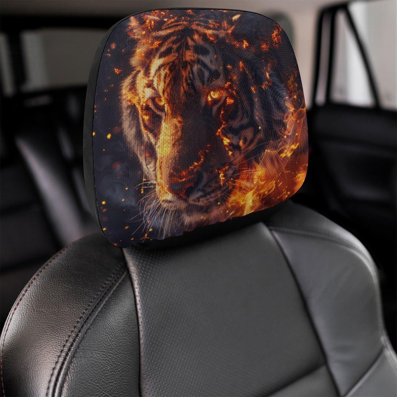 Fire Tiger Universal Car Headrest Cover - Full Wrap Seat Protector (2 Pack) - Soft & Durable Car Accessories for Comfort & Style - Perfect for Road Trips & Daily Commutes