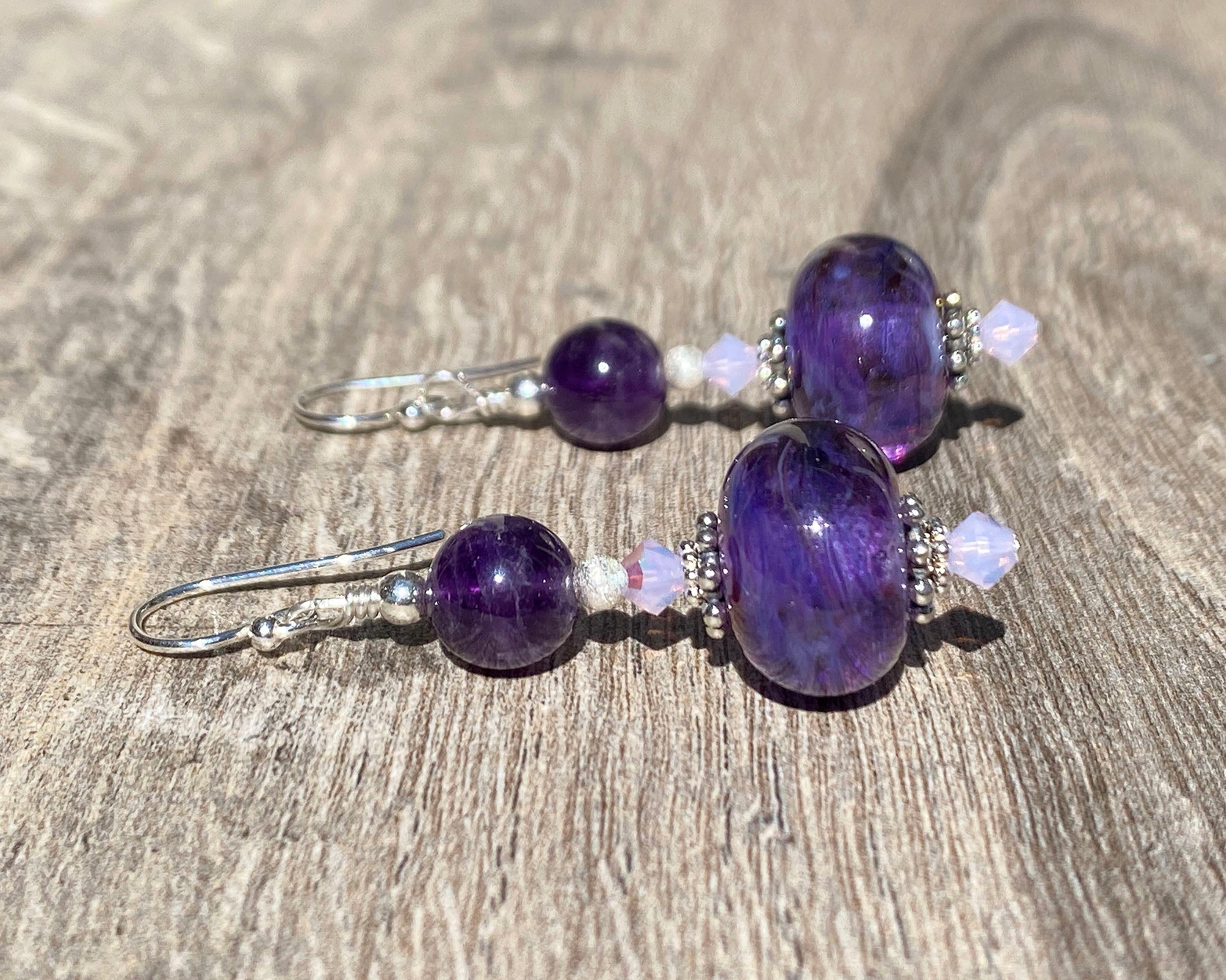 Handmade Purple Violet Lampwork Glass Bead Earrings for Women - Boho Chic Dangle Earrings for Parties, Weddings & Everyday Wear