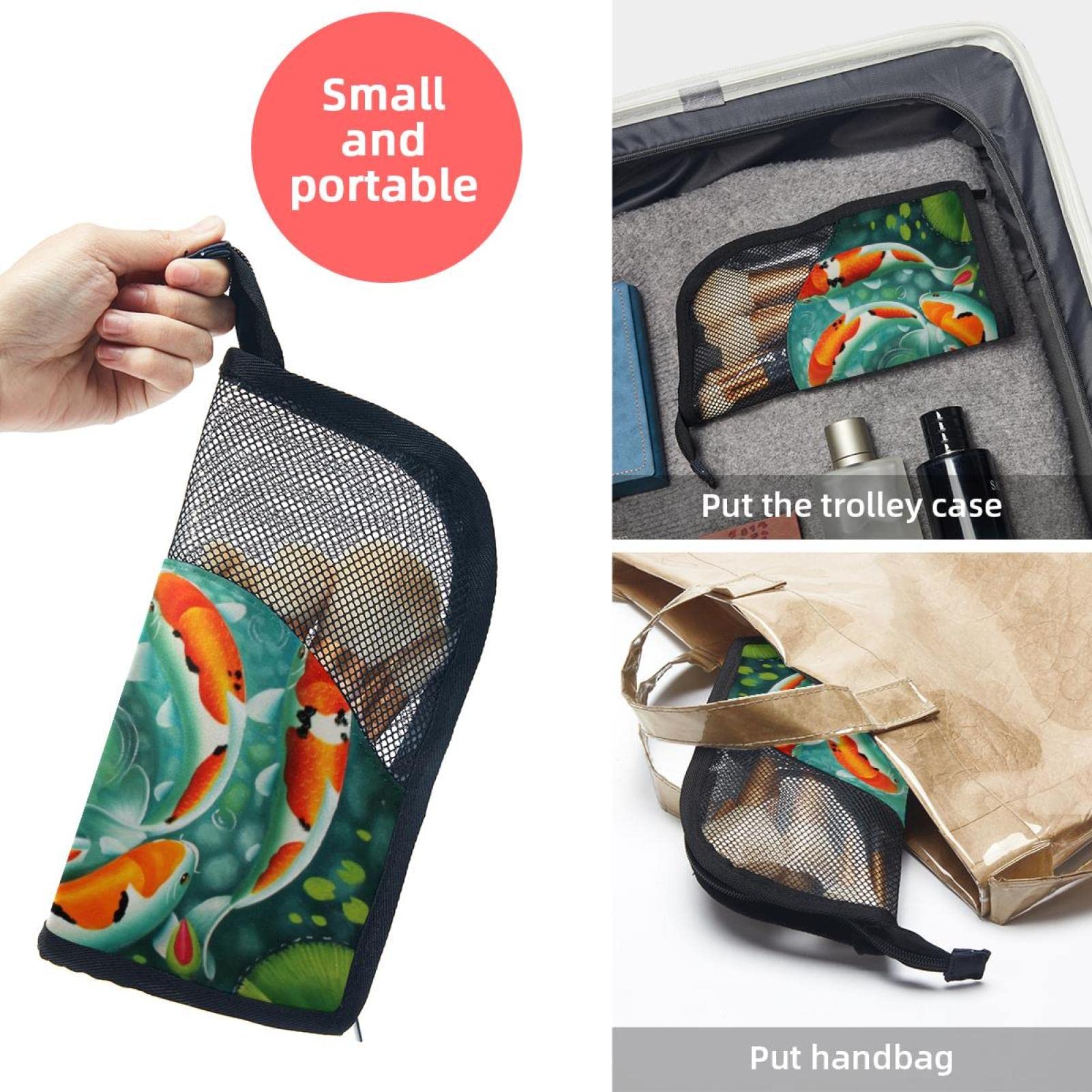 12-Piece Makeup Brush Organizer Bag with Japanese Koi Carp Design - Portable Cosmetic Brush Holder Case for Travel & Home Storage