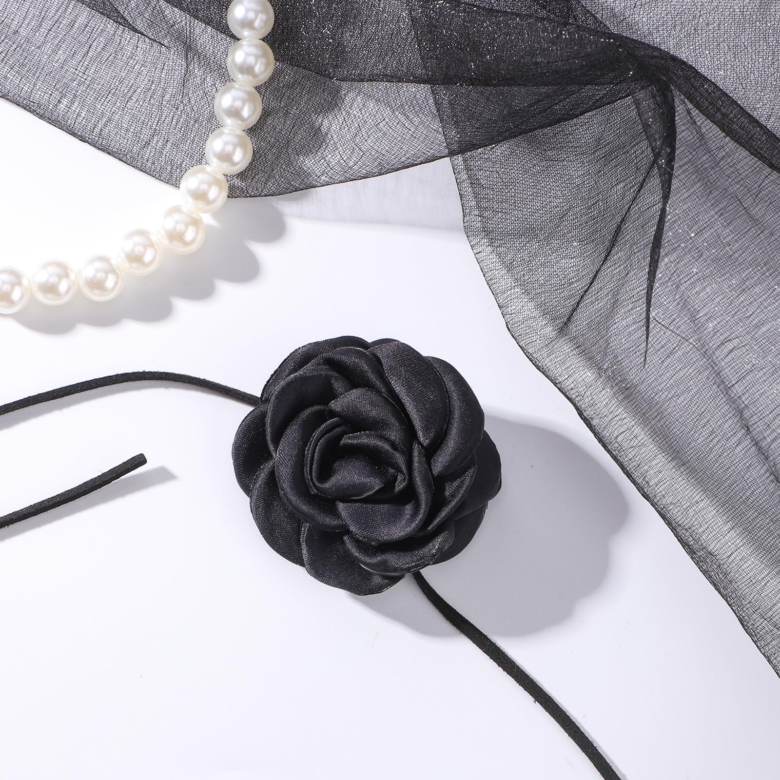 LUTER Adjustable Velvet Flower Necklace for Women - Rose Fabric Choker with Chain, Elegant Bridal Wedding Party Birthday Gift for Girls & Women (Black) | Perfect for Prom, Date Night & Special Occasions