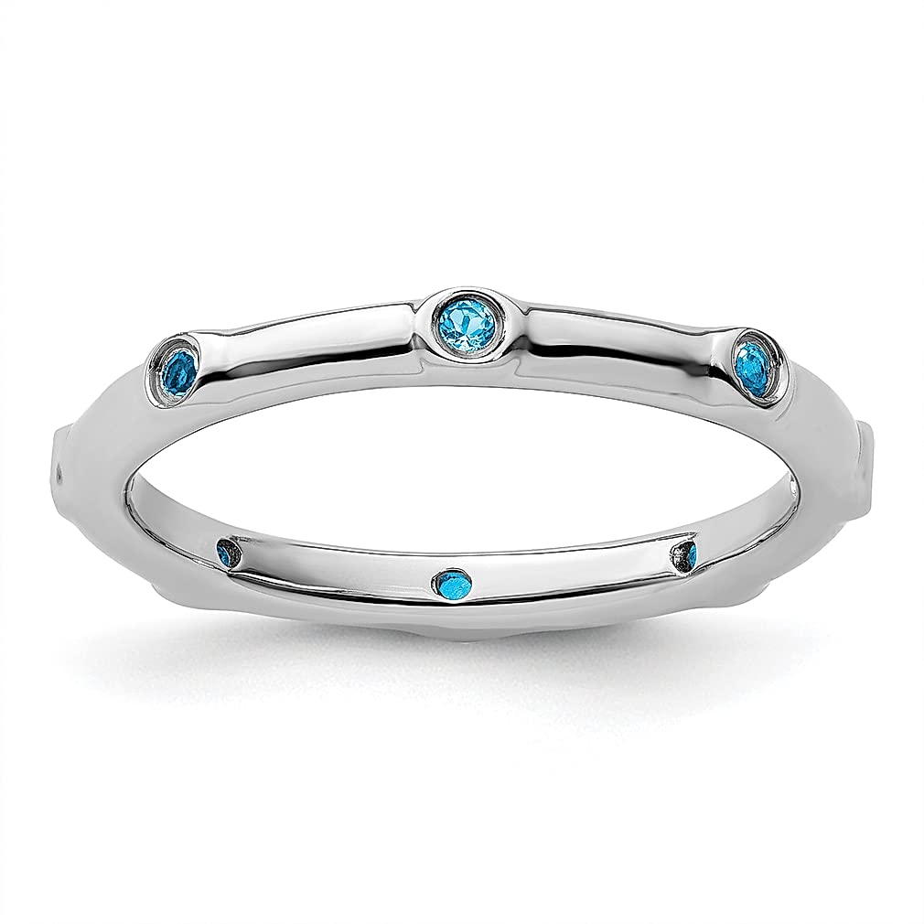925 Sterling Silver Blue Topaz Band Ring - December Birthstone Jewelry for Women, Stackable Fine Jewelry Gift for Her - Perfect for Anniversaries, Birthdays & Everyday Wear