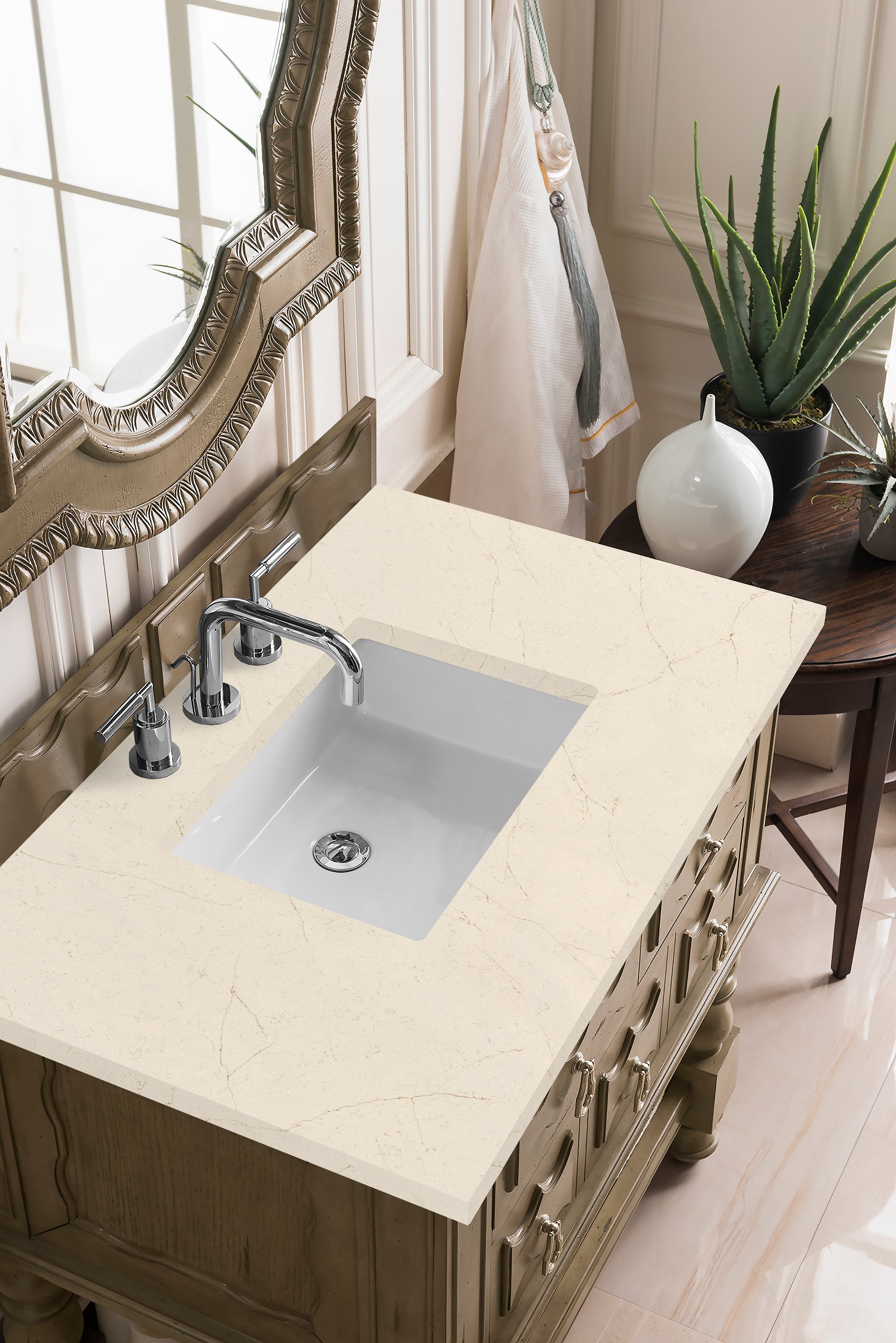Castilian 36 Inch Single Bathroom Vanity with Empire Gray Finish & 3CM Eternal Marfil Quartz Countertop - Perfect for Modern Bathrooms, Powder Rooms & Home Renovations