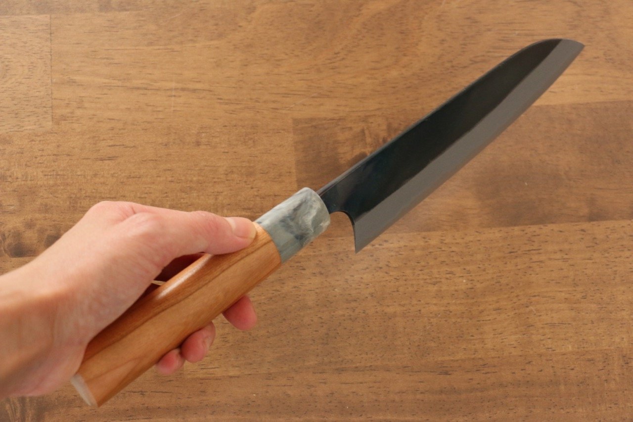 Masakage Mizu Blue Steel No.2 Santoku Knife 165mm - Japanese Chef Knife with American Cherry Handle - Perfect for Slicing, Dicing & Chopping Vegetables, Meat & Fish