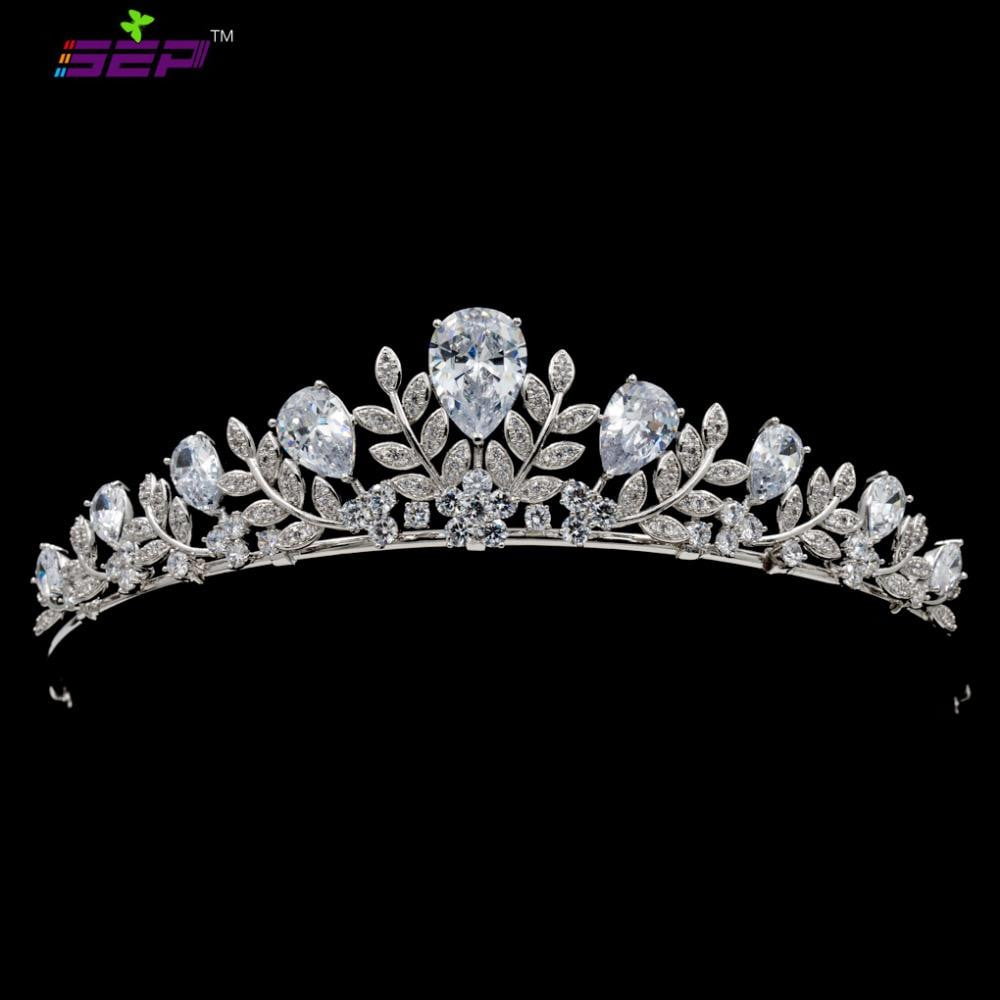 Royal Leaves Tiara Diadem Hair Jewelry - Cubic Zircon Wedding Bridal Crown for Women, Bridesmaid, Prom, Pageant, and Special Occasions