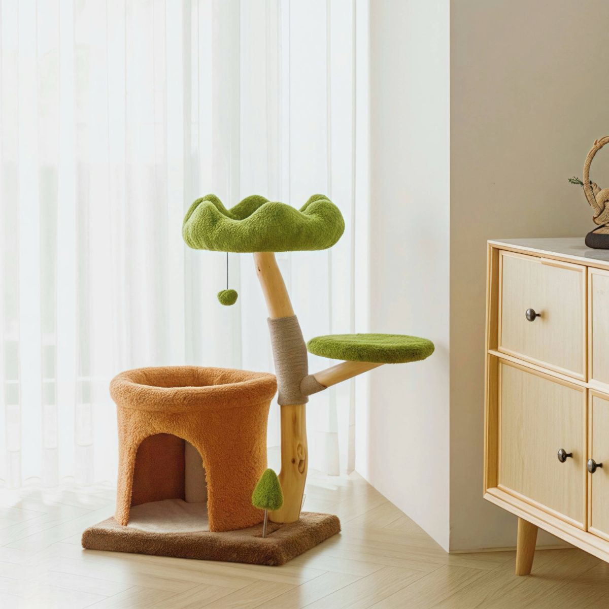 80cm Natural Fruitwood Cat Tree for Indoor Cats - Durable & Stylish Climbing Tower with Scratching Posts - Perfect for Play, Rest & Exercise in Home or Office