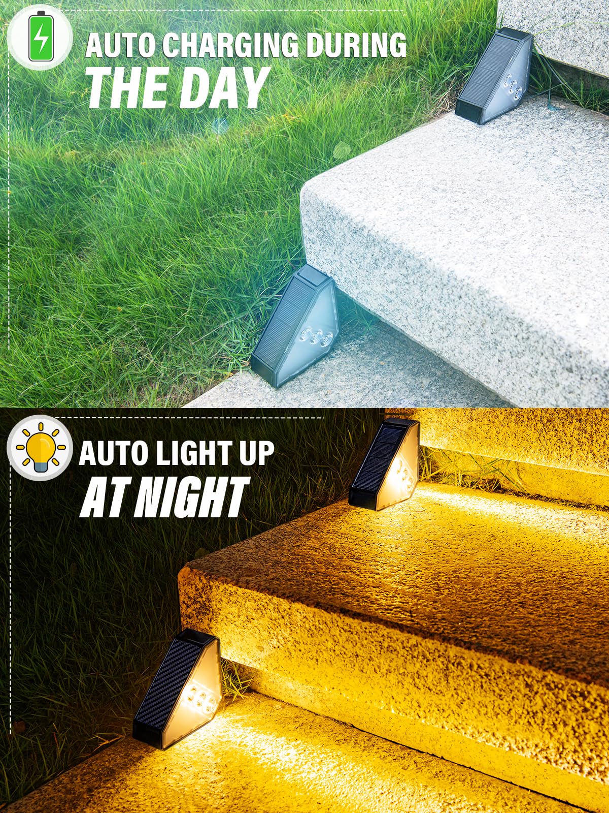ROSHWEY 12 Pack Solar Step Lights for Outdoor Stairs, Waterproof Triangle Deck Lights - Solar Powered Warm White Lighting for Front Porch, Backyard, Patio & Garden Pathways | Perfect for Nighttime Safety and Landscape Decoration