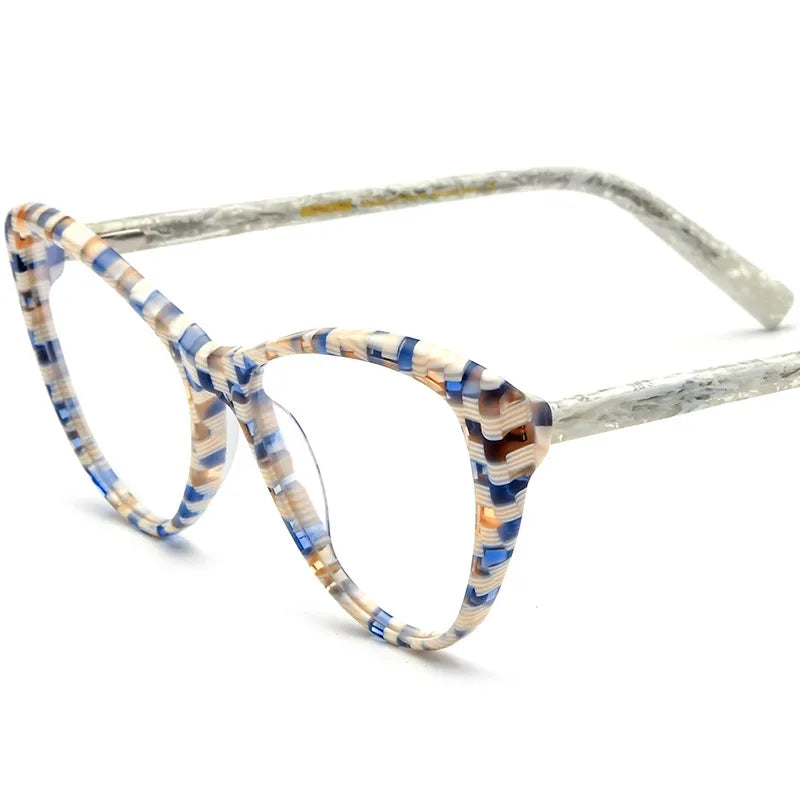 CCspace Unisex Full Rim Cat Eye Acetate Eyeglasses Frame 56917 - Trendy Retro Style for Women & Men - Perfect for Office, Reading, Fashion Accessory