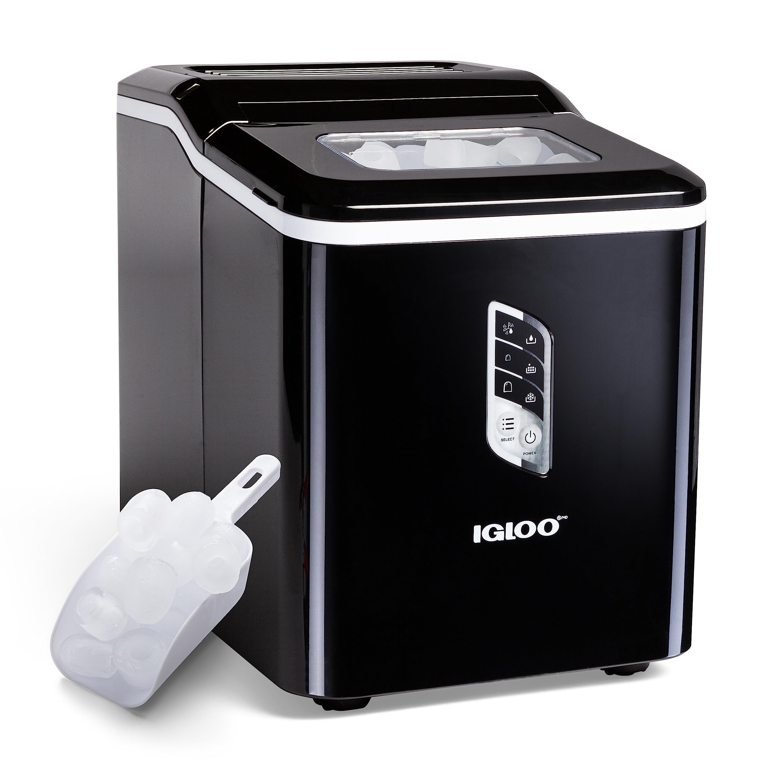Igloo Automatic Ice Maker Machine - 26 lbs/24H, Self-Cleaning Countertop Ice Machine with LED Display & 9 Ice Cube Sizes (Large/Small) - Includes Ice Scoop - Perfect for Cocktails, Sodas, Home Bars, Office Use & Outdoor Parties
