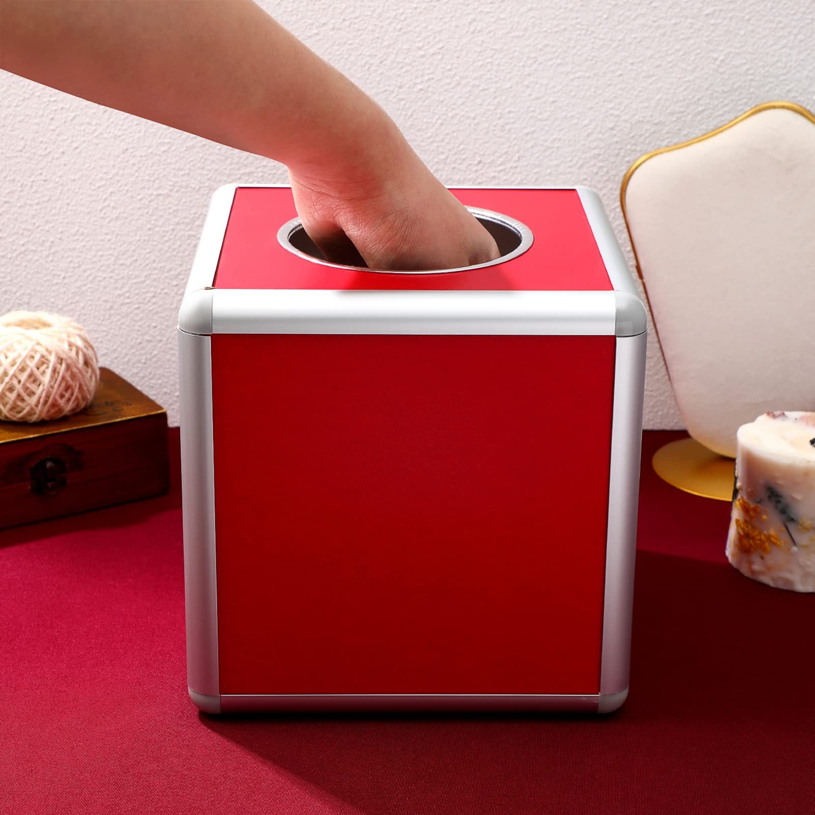 Red Raffle Ticket Box - Square Storage Container for Tickets, Voting & Donations | Perfect for Fundraising Events, School Activities & Charity Draws