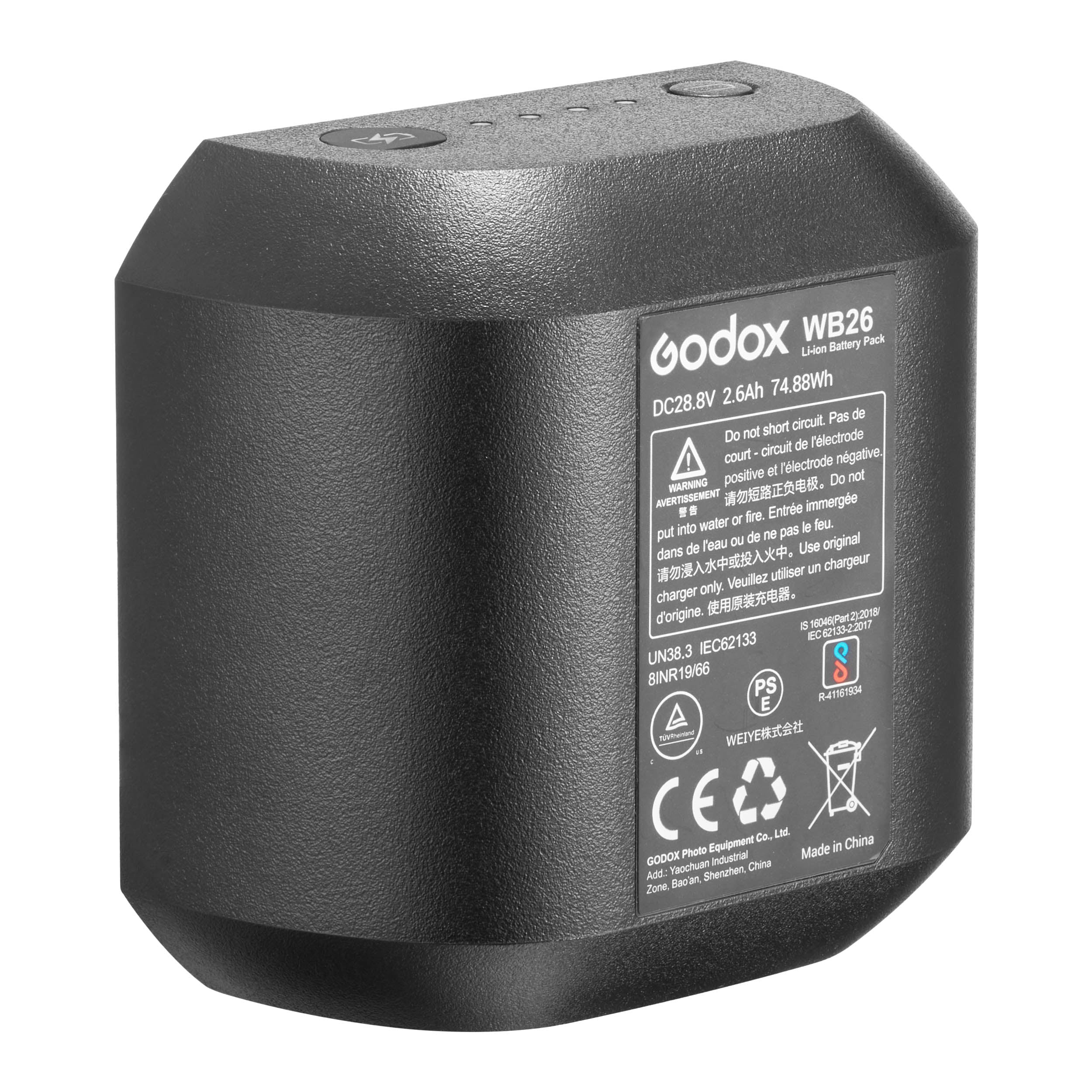 Original WB26 2.6Ah Lithium Ion Battery Replacement for Godox AD600Pro/AD600ProII/PiXAPRO CITI600Pro - High Capacity Power Pack for Studio Flash & Outdoor Photography