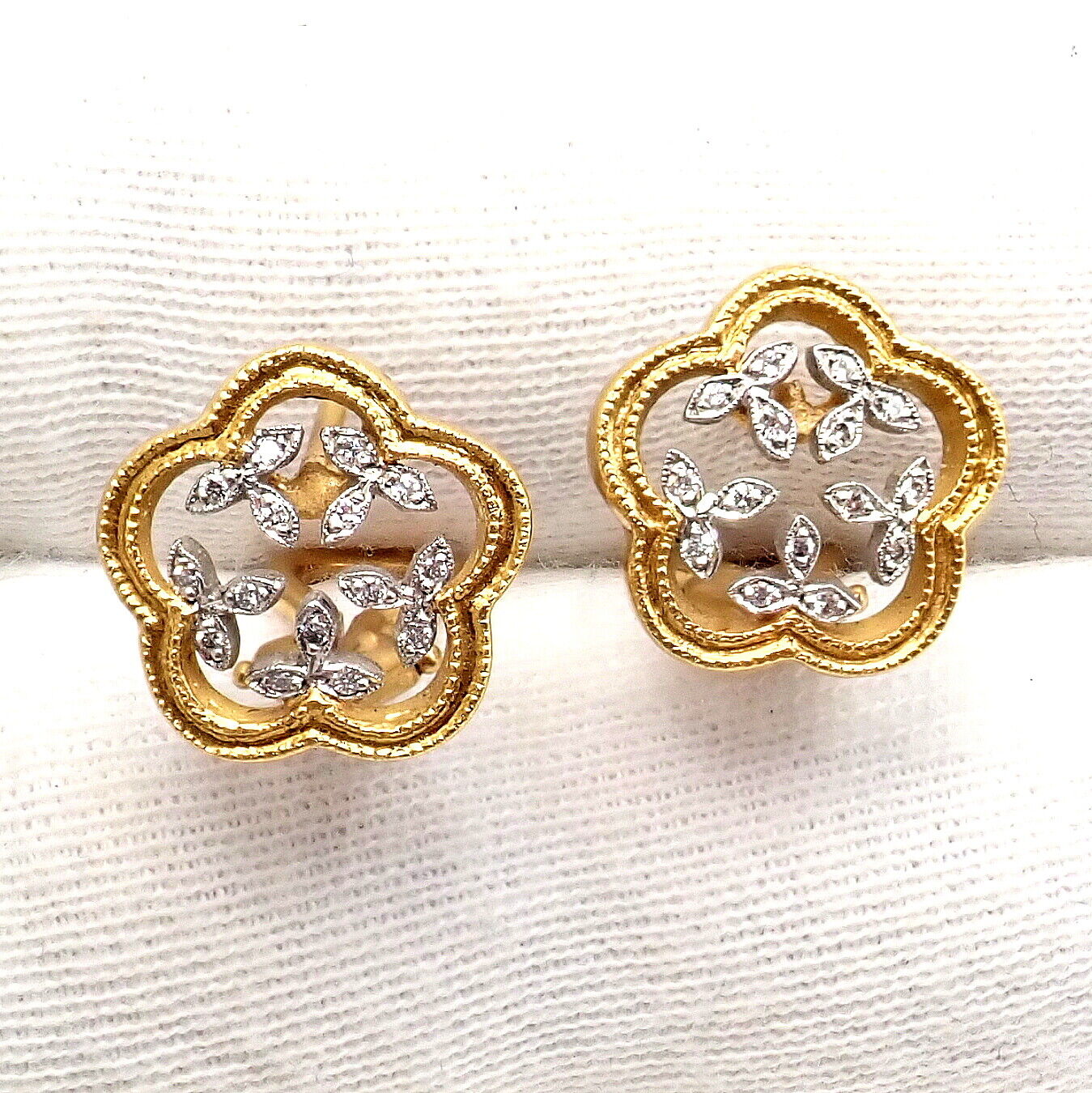 Authentic Cathy Waterman 22K Yellow Gold Platinum Diamond Vine Flower Earrings - Elegant Jewelry for Weddings, Parties & Special Occasions