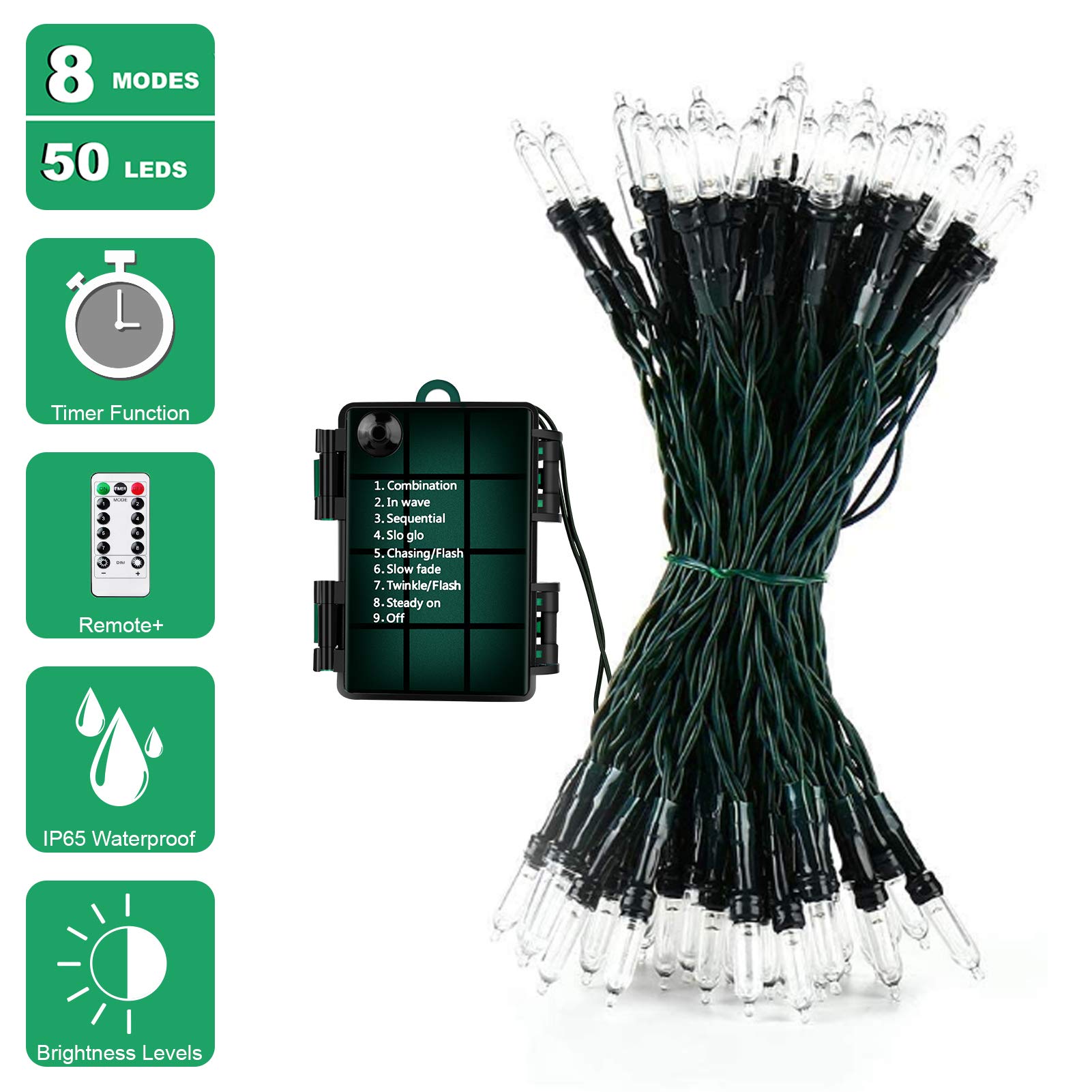 18ft LED String Lights with Remote - Waterproof for Outdoor & Christmas Decor