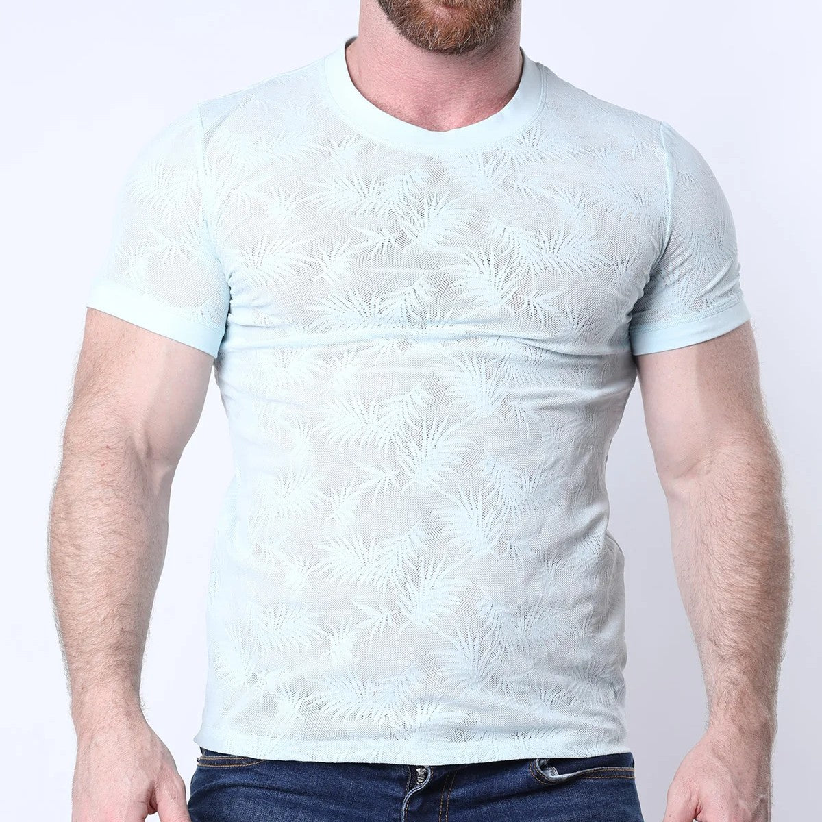 Timoteo Amalfi Light Blue Mesh T-Shirt for Men - Breathable Summer Casual Tee for Beach, Gym & Outdoor Activities