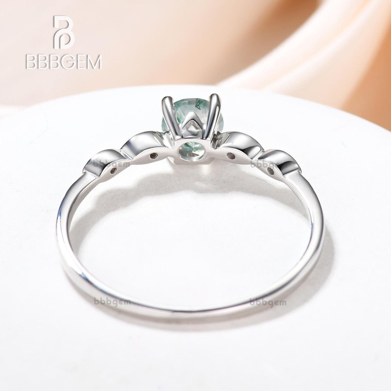 Natural Moss Agate Ring for Women - Rose Gold Diamond Wedding Band, Bridal Jewelry, Engagement Ring - Perfect for Weddings, Anniversaries & Special Occasions