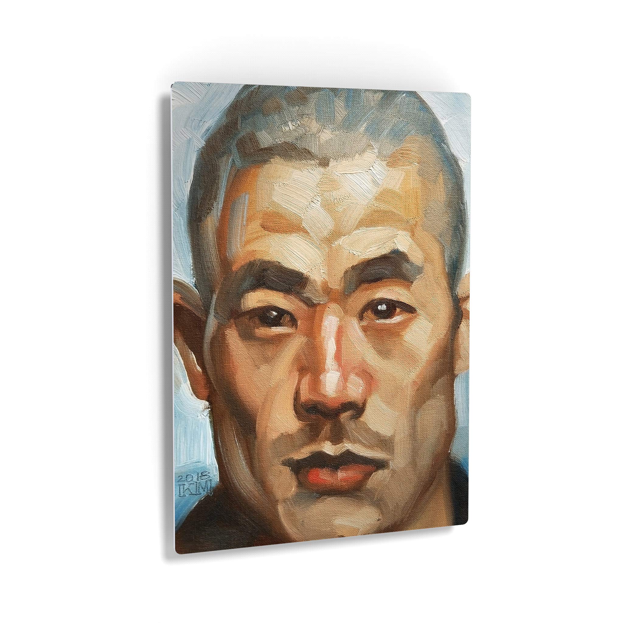 Kenney Mencher Asian Man Portrait Oil Painting - Cool Climate Metal Wall Art Print 40x30 Inches - Ready to Hang Living Room & Bedroom Decor - Made in USA - Perfect for Modern Home & Office Spaces