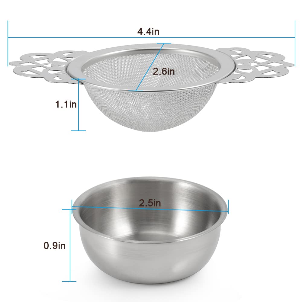 Picowe 4 Pack Stainless Steel Fine Mesh Tea Strainer Bowl - Perfect for Loose Leaf Tea in 2.5-4 Inch Cups | Ideal for Home, Office & Tea Ceremonies
