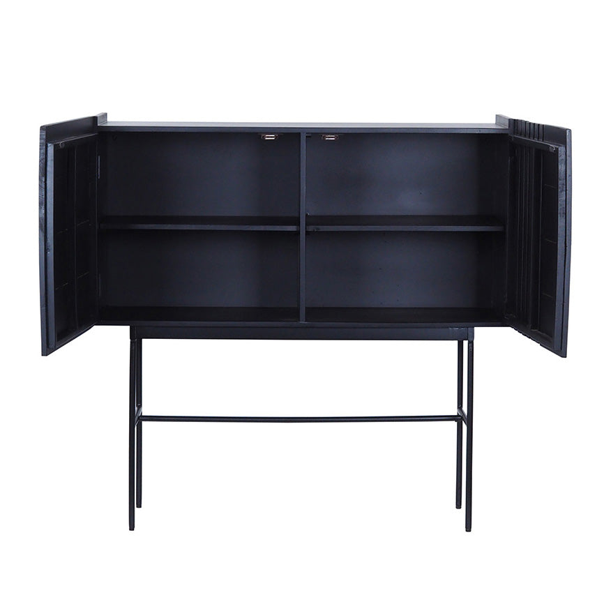 SHANTI 120cm Tall Sideboard - Solid Acacia Wood Cabinet with Black Finish | Perfect for Dining Room Storage, Living Room Organization & Entryway Decor