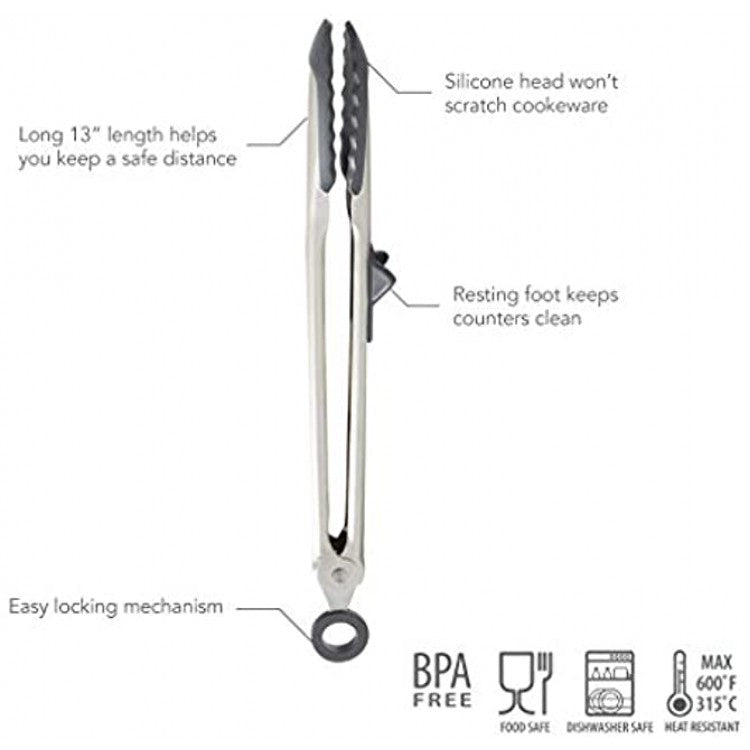 Premium Stainless Steel Charcoal Tongs for BBQ Grilling - Heavy Duty Grill Tongs for Camping, Backyard Cookouts & Outdoor Cooking Accessories