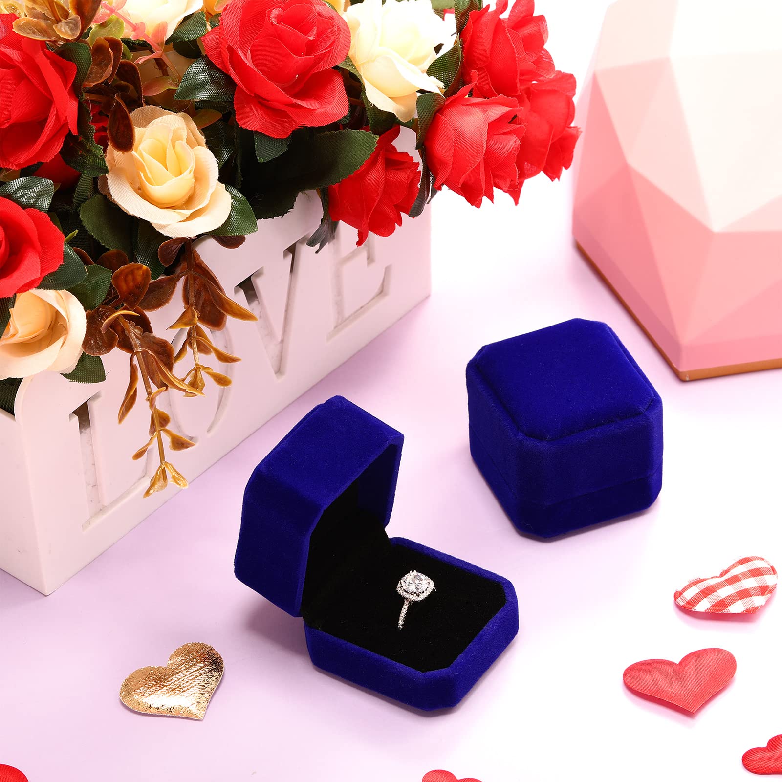 Junkin 24-Piece Velvet Ring Box & Earring Jewelry Display Case - Wedding, Engagement, Birthday, Proposal, Anniversary Gift Box (Blue) - Perfect for Jewelry Storage, Bridal Showers, and Gift Presentation