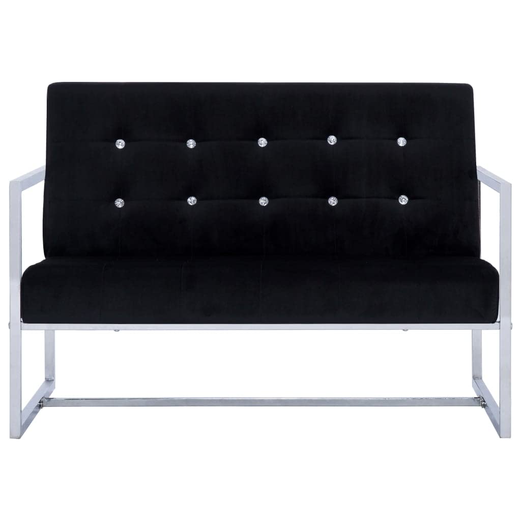 CHARMMA 2-Seater Sofa with Armrests - Black Chrome & Velvet Upholstery, 23.6KG - Modern Living Room Furniture for Small Spaces & Apartments
