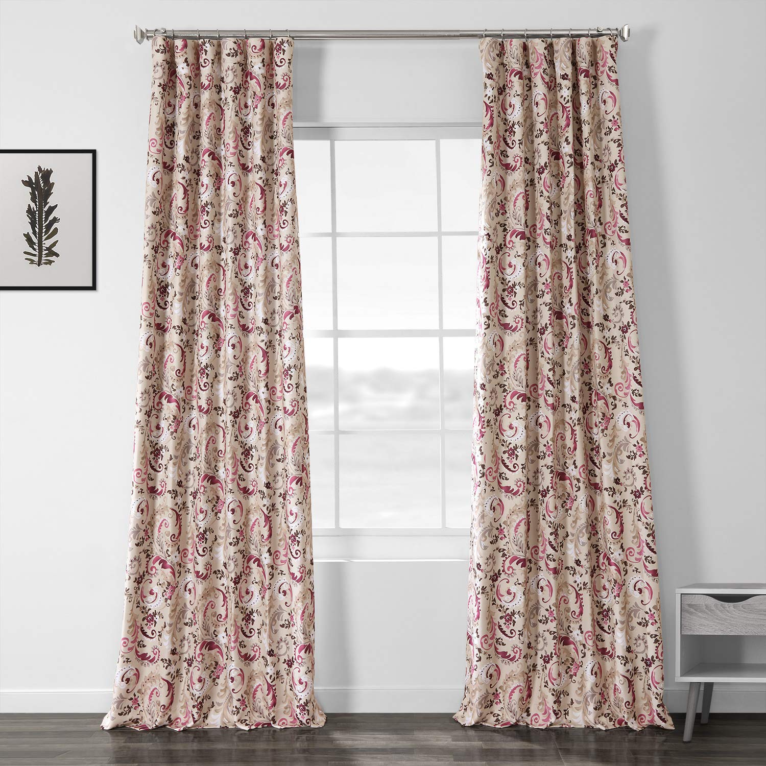 BOCH-DLN1919-108 Printed Linen Textured Curtain Panel (50x108 inches) - Sonoma Cabernet Red Wine Color | Half Price Drapes | Elegant Window Treatment for Living Room, Bedroom & Dining Room