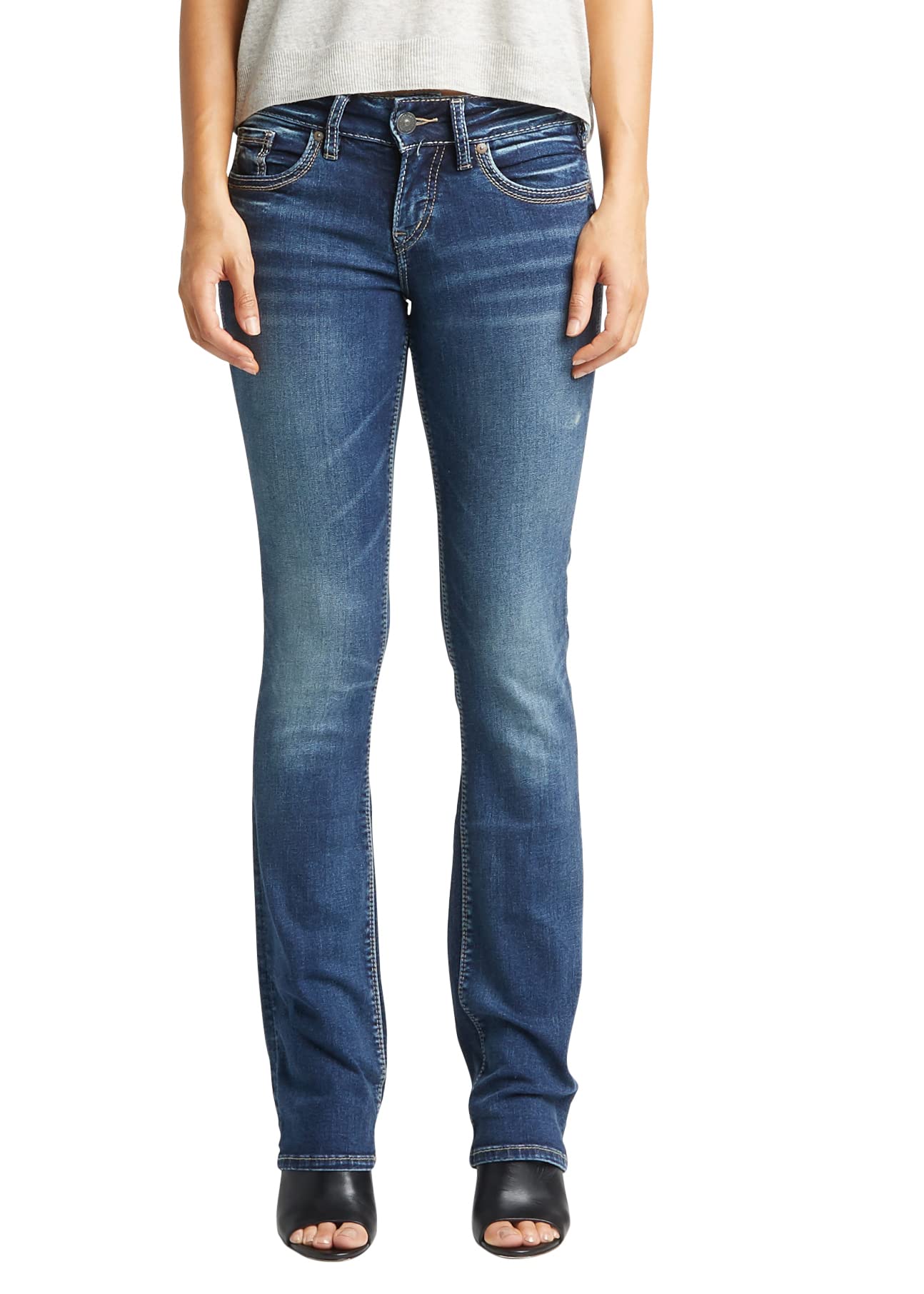 Silver Jeans Co. Women's Suki Mid Rise Slim Bootcut Jeans - Comfortable Stretch Denim Pants for Casual Wear & Night Out | Perfect for Work, Dating & Weekend Outfits