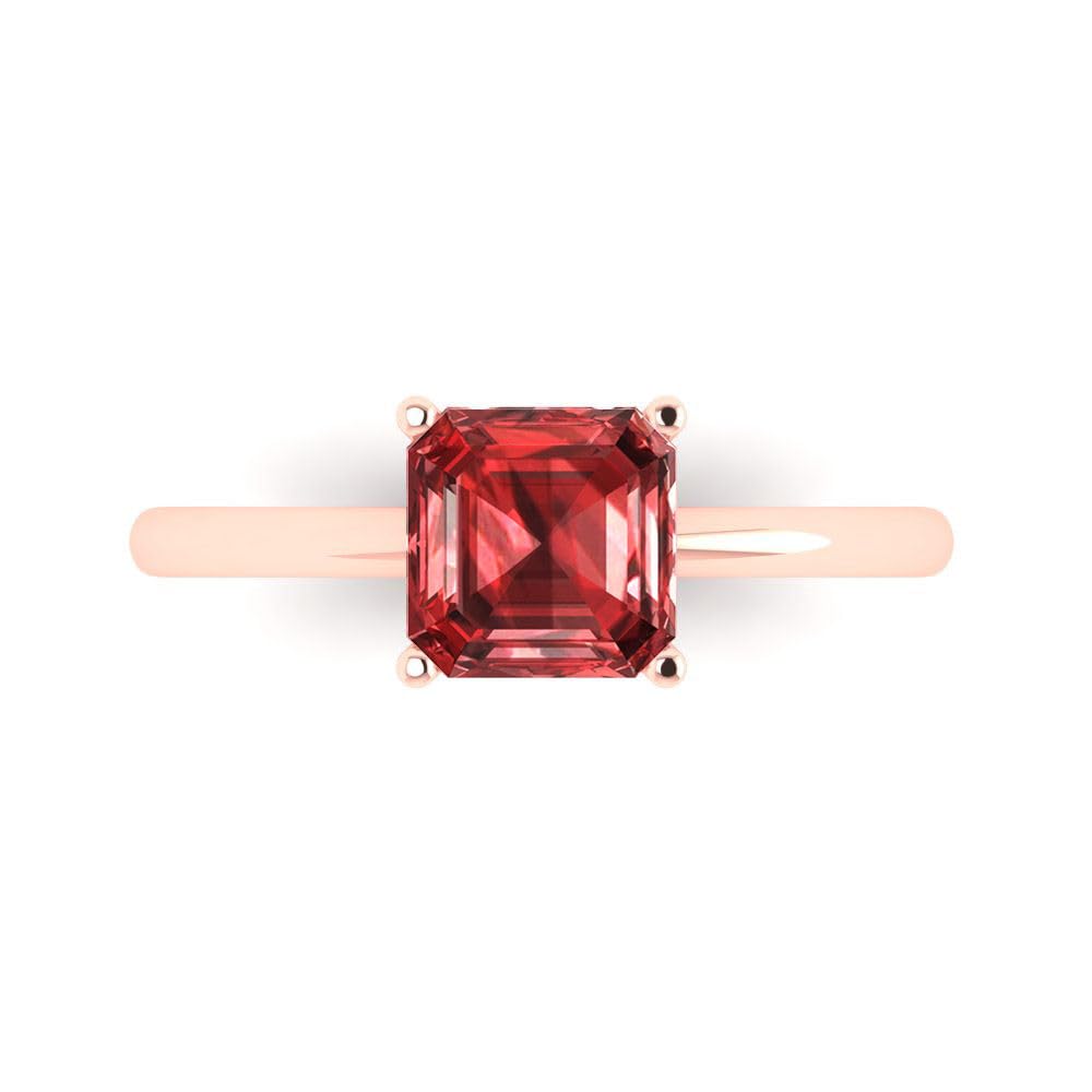 1.50 ct Asscher Cut Natural Garnet Solitaire Engagement Ring - 14k Rose Gold Wedding Band for Bridal, Anniversary & Special Occasions