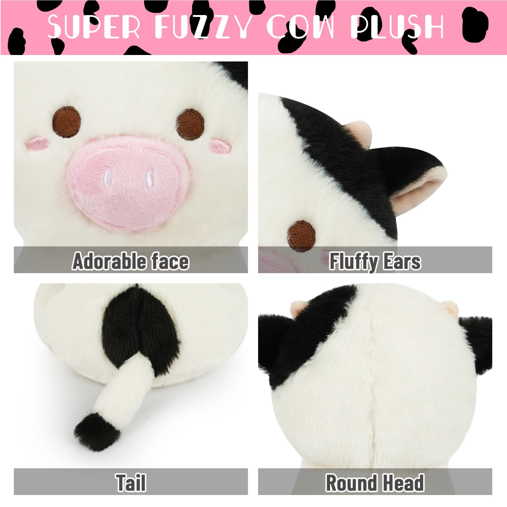 8 Inch Kawaii Cow Stuffed Animal Plush Toy - Soft Cuddly Pillow for Kids, Birthday Gift for Boys & Girls (Halloween/Christmas Present) - Perfect for Bedtime Snuggles, Nursery Decor & Playtime Companions
