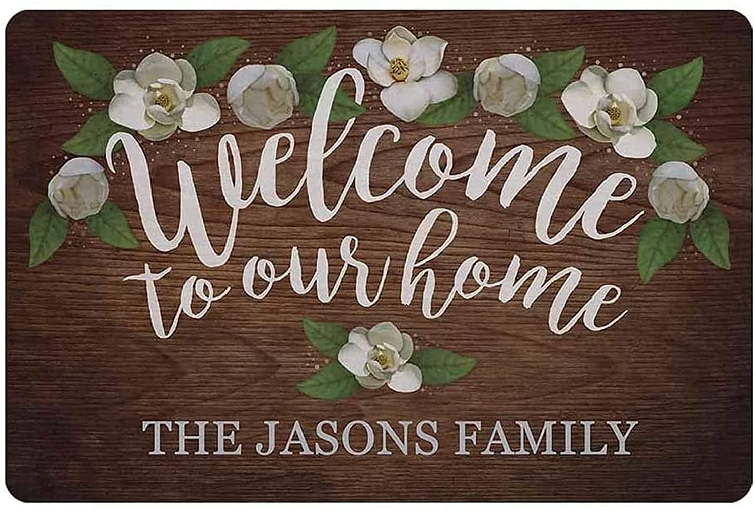 Personalized Welcome to Our Home Sign - Custom Metal & Wood Magnolia Decor for Front Porch, Wall Art, Outdoor Yard & Family Decor | Perfect for Housewarming Gifts & Farmhouse Style Entryway