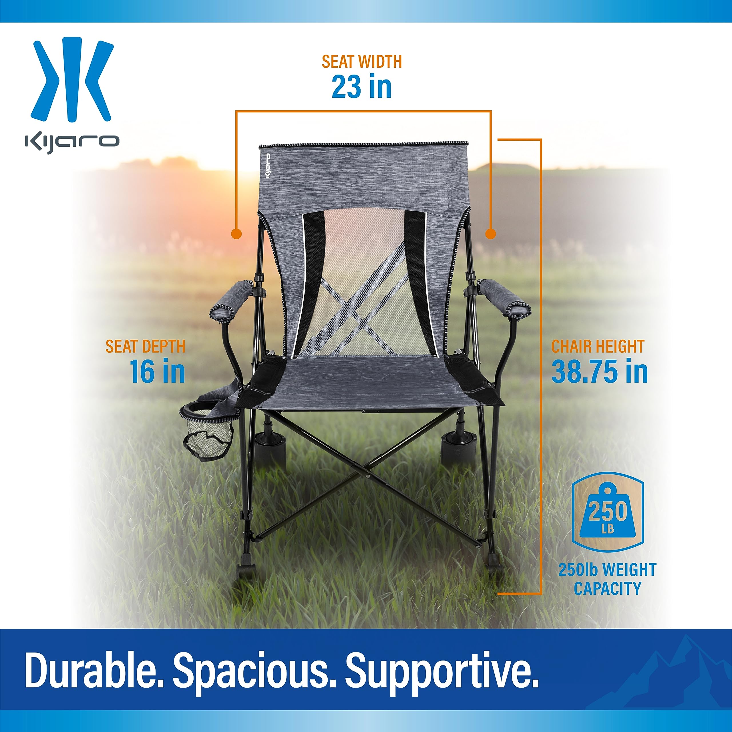 Kijaro Rok-it Rocking Camp Chair - Portable Folding Rocker Chair for Outdoor Camping, Lawn, Sports & Travel - Lightweight & Durable - Hallett Peak Gray - Perfect for Backyard, Beach, Picnics & Tailgating