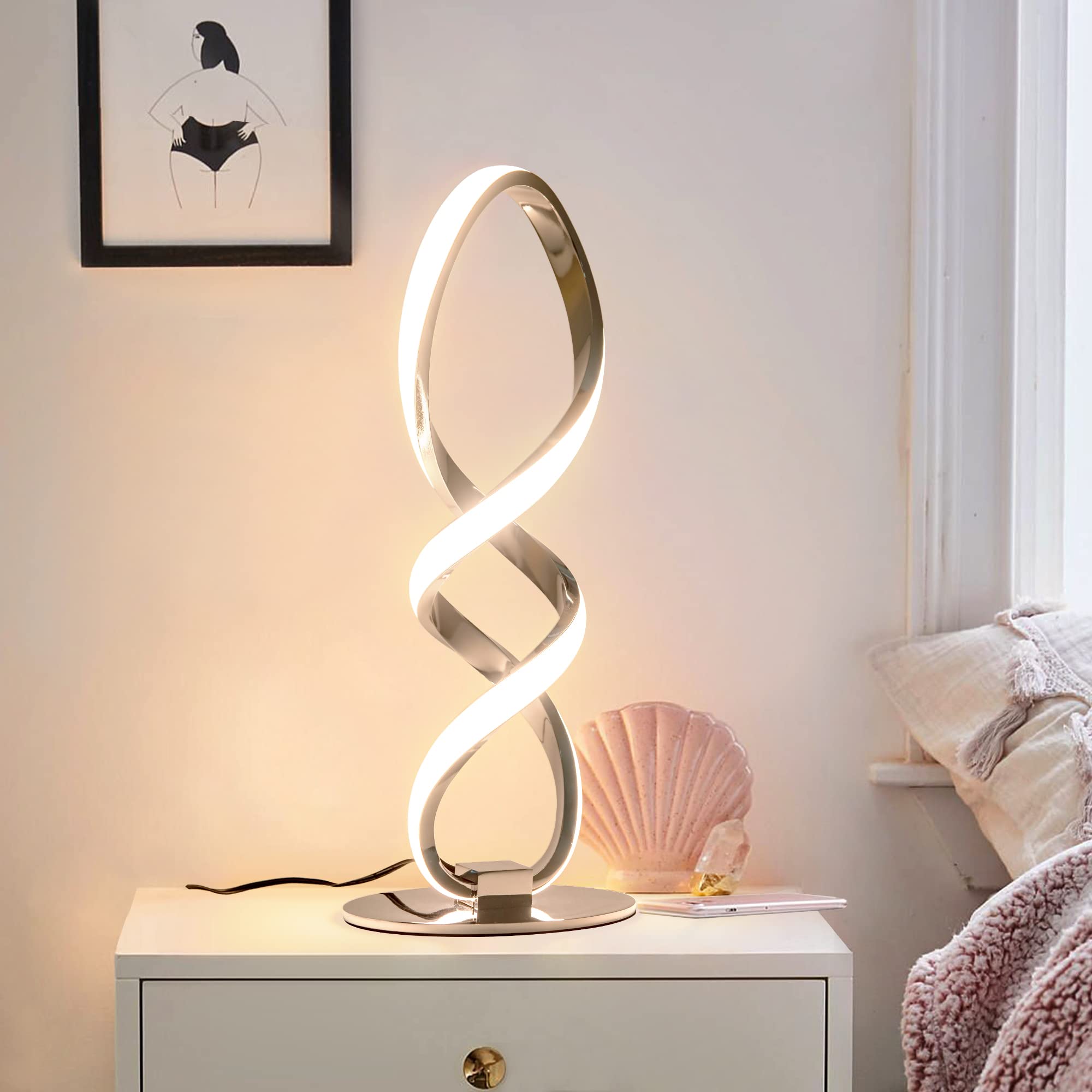 MAYNA LED Spiral Table Lamp - Modern Dimmable Nightstand Light with Stepless Brightness, 3000K Warm White for Bedroom, Living Room, Home & Study | Perfect for Reading, Relaxing & Creating Ambience
