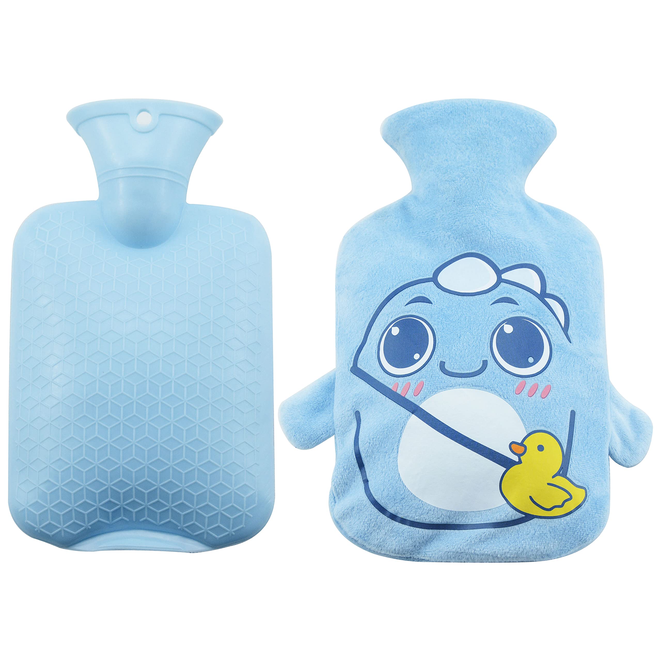 Blue 650ml Hot Water Bottle with Removable Soft Wool Cover - Leak-Proof PVC for Pain Relief, Hot & Cold Therapy - Perfect for Hand/Foot Warming, Bed Warmer & Menstrual Cramp Relief