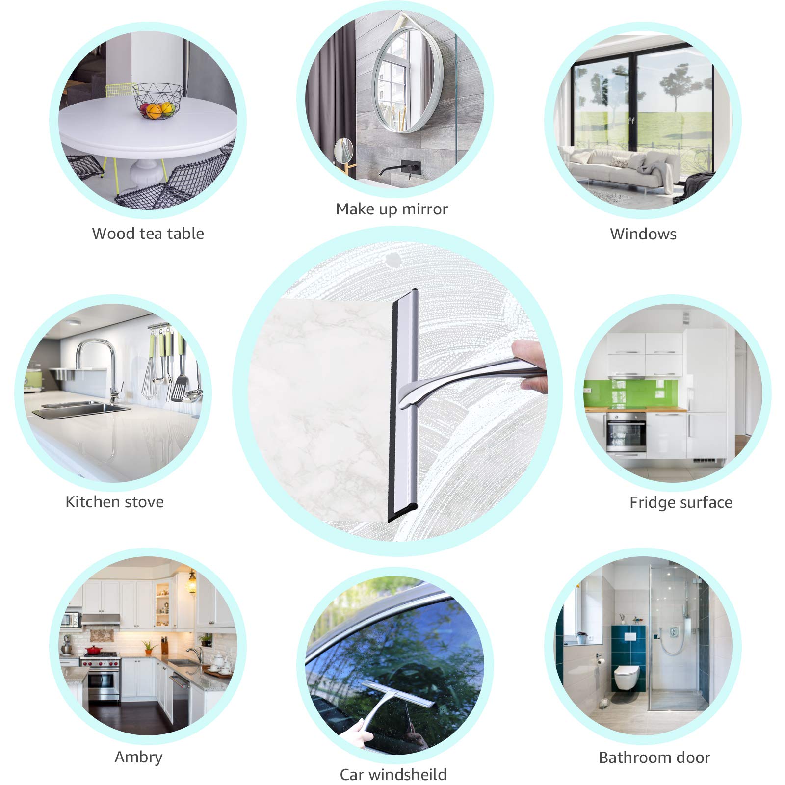 Stainless Steel Shower Squeegee - 14 Inch Bathroom & Car Window Cleaner for Shower Doors, Mirrors, Tiles - Includes 2 Hooks (Silver) | Perfect for Streak-Free Cleaning in Bathrooms, Kitchens & Vehicles