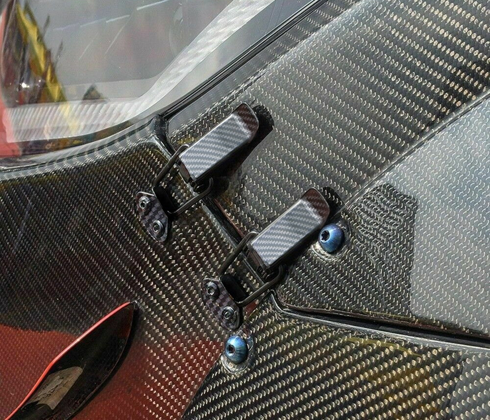 4-Piece Black Carbon Fiber Quick Release Hood Latch Kit - Durable Bumper & Hood Lock Clips for Cars, Trucks & SUVs - Easy Installation & Secure Fit for Racing, Off-Road & Custom Builds