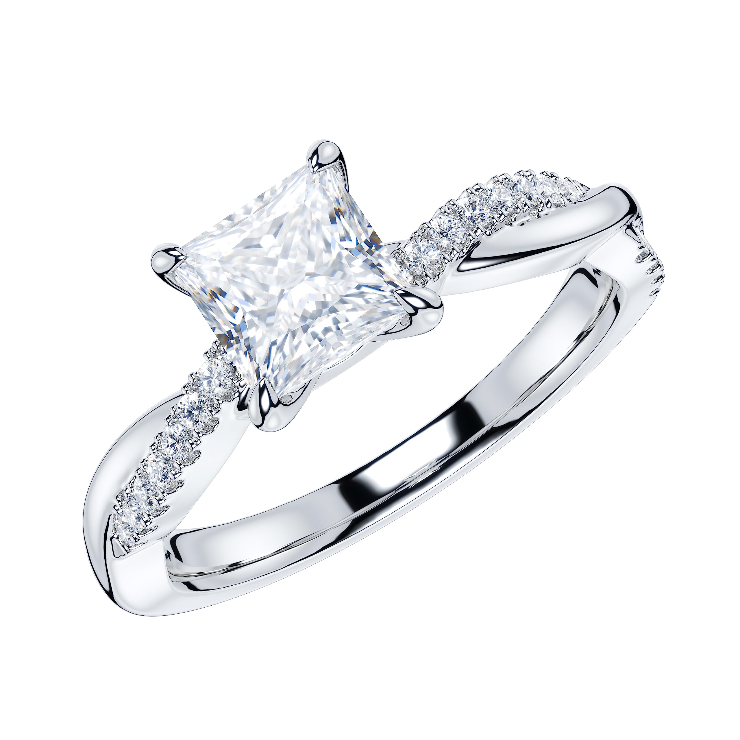 10K White Gold 4-Prong Princess Cut Simulated Diamond Engagement Ring - Petite Twisted Vine Design for Women, Perfect for Proposals, Anniversaries & Special Occasions
